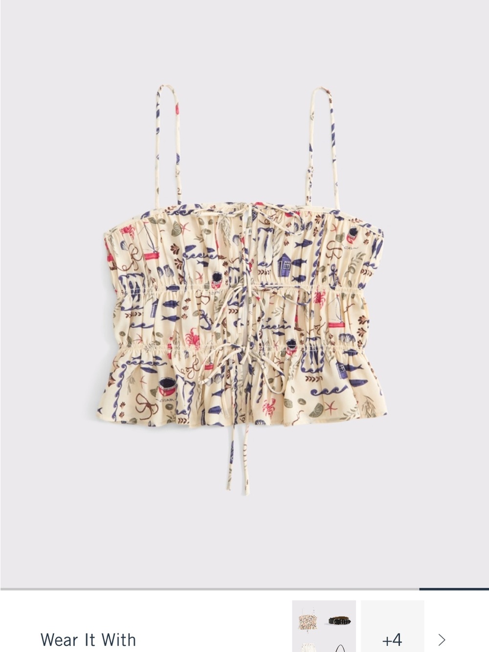 Abercrombie Coastal Print Ruched Tie-Front Cami NWT
